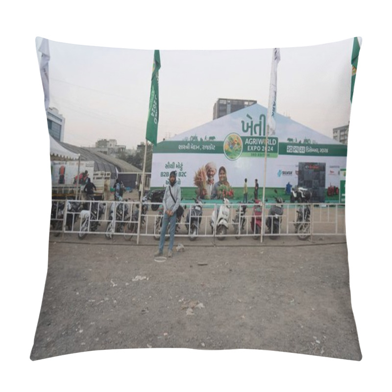 Personality  Preparation Of Agri World Expo 2024 Photographer. Rajkot, Gujarat, India. 19th December, 2024.  Pillow Covers