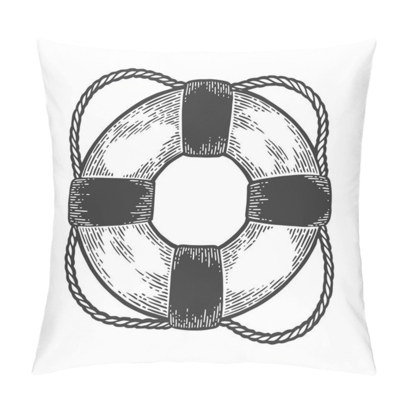 Personality  Life Buoy Sketch Engraving Vector Illustration. Scratch Board Style Imitation. Hand Drawn Image. Pillow Covers