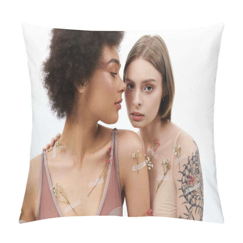 Personality  A Beautiful Couple Shares Intimate Moments Adorned With Flowers. Pillow Covers