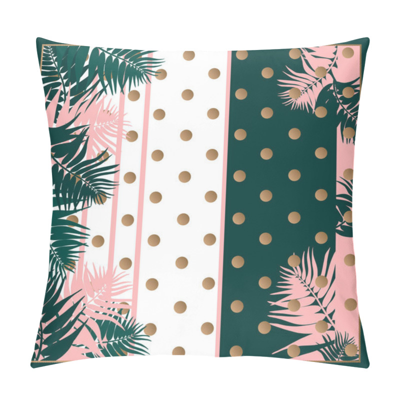 Personality  Silk Scarf With Palm Leaves On Dots And Stripe Background With. Tropical Illustration. Jungle Foliage. Pillow Covers