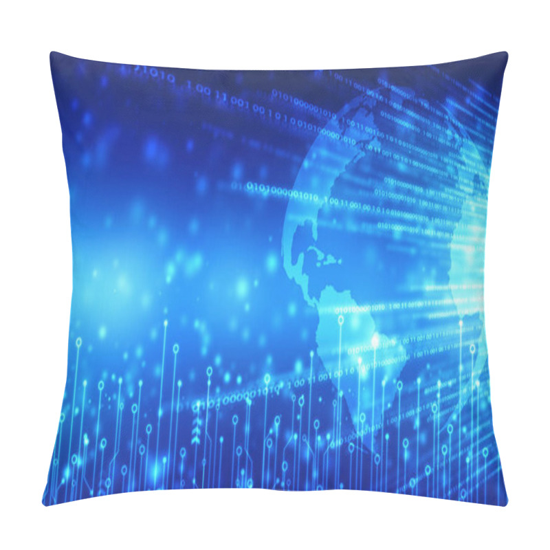 Personality  Global Network Connection Concept. Big Data Visualization. Social Network Communication In The Global Computer Networks. Globe With Binary Codes, Internet Technology Background Pillow Covers