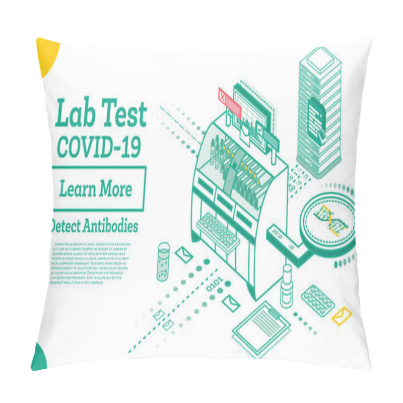 Personality  Isometric Covid-19 Testing System. Vector Illustration. Antibody Lab Test. Outline Concept. Pillow Covers