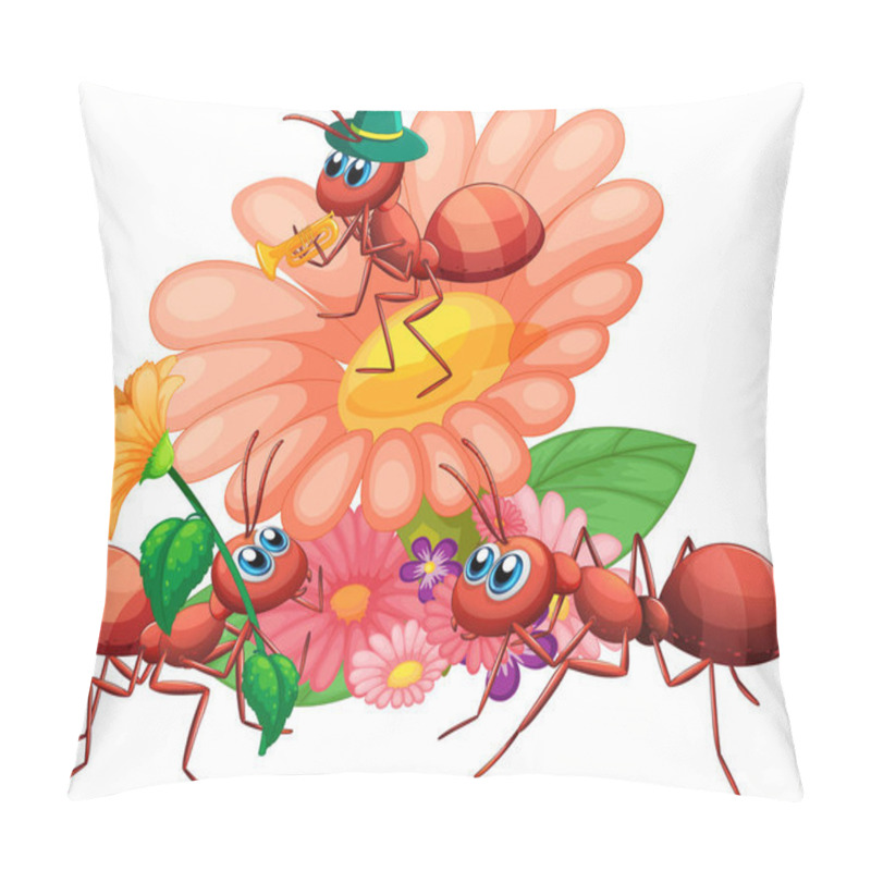 Personality  Group Of Ants And Flowers Illustration Pillow Covers