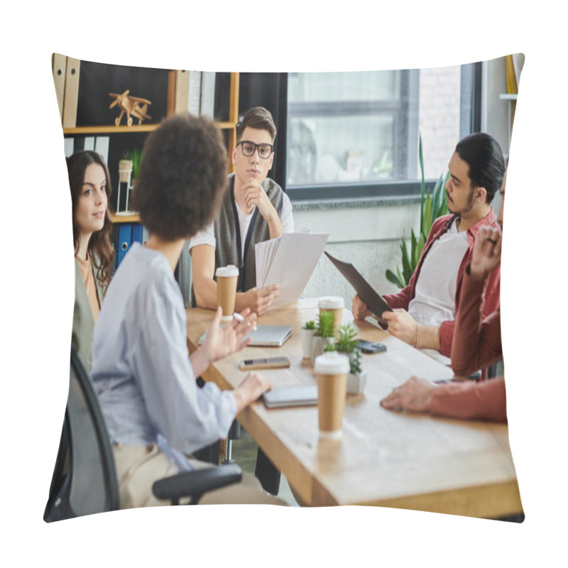 Personality  Team Members Collaborate During A Critical Work Discussion. Pillow Covers