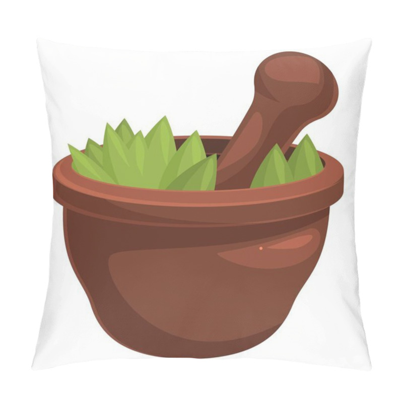 Personality  Wooden Pestle Is Grinding Herbs In A Mortar, Preparing A Natural Remedy For Traditional Medicine Pillow Covers