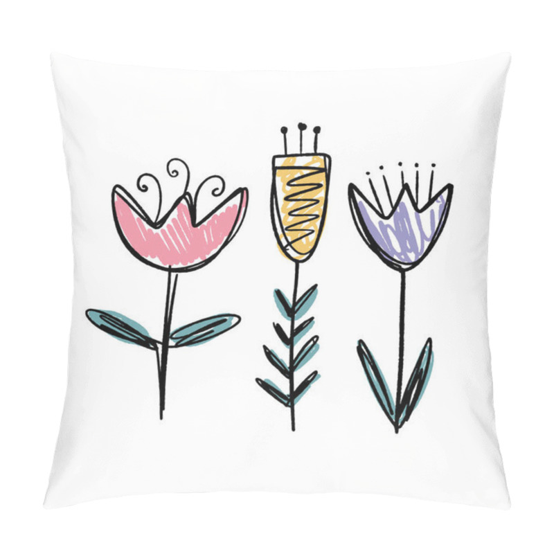 Personality  Funny Doodle Flowers. Baby Stylish Art Or Nursery Wallpaper. Vector Illustration. Pillow Covers