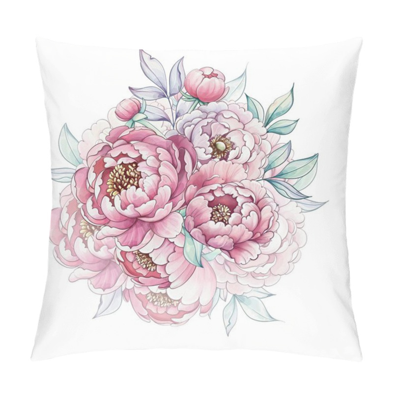 Personality  Soft Pink Peonies Bloom Vibrantly Among Lush Green Leaves, Capturing The Essence Of Springs Gentle Elegance Through Watercolor Artistry. Pillow Covers