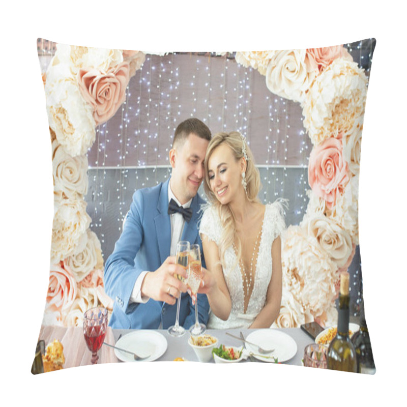 Personality  Young Beautiful Couple Of Newlyweds Bride And Groom During A Wed Pillow Covers