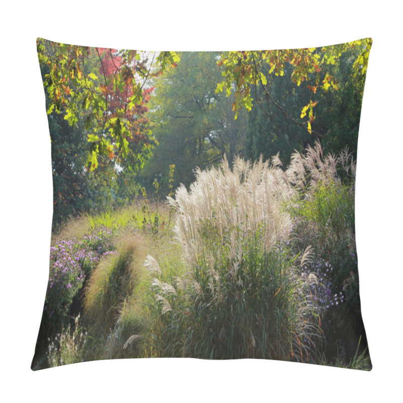 Personality  Autumnal Park Scenery With Golden Leaves Perennials Pillow Covers