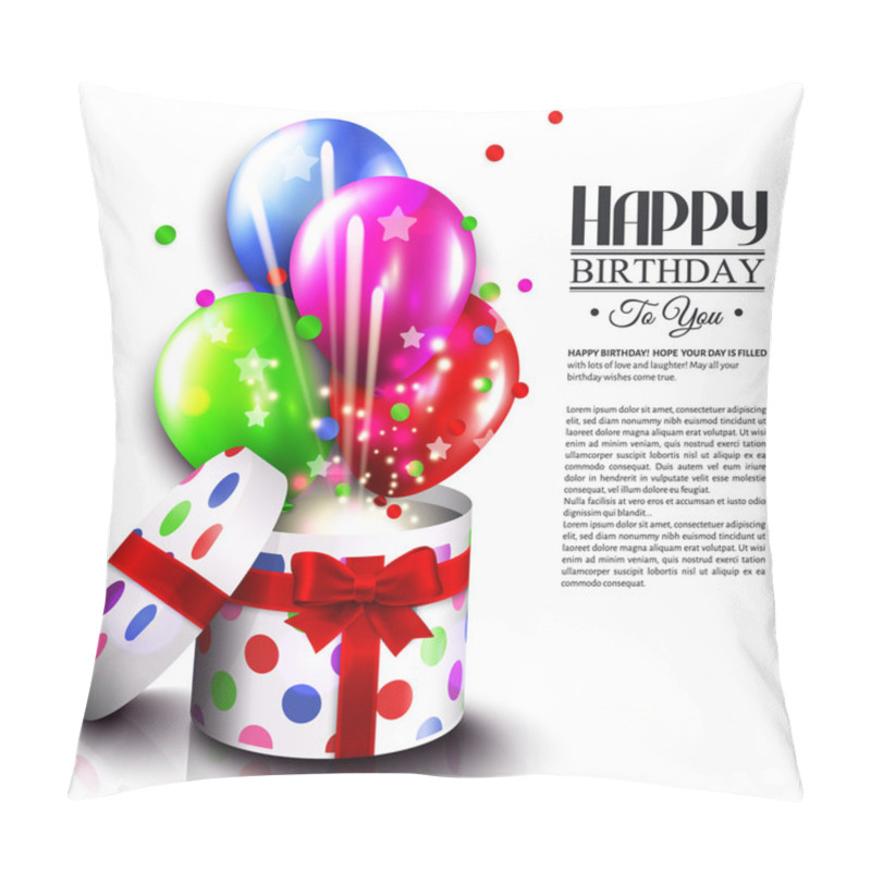 Personality  Birthday Card With Open Gift Box, Balloons And Magic Light Fireworks. Pillow Covers