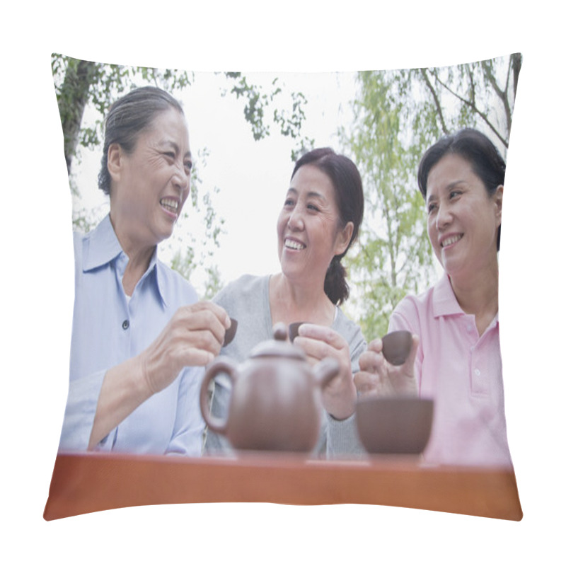 Personality  Mature Women Drinking Chinese Tea In The Park Pillow Covers