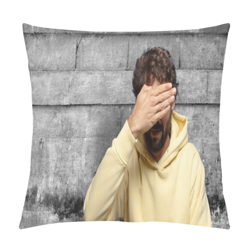 Personality  Covering Eyes With One Hand Feeling Scared Or Anxious, Wondering Or Blindly Waiting For A Surprise Pillow Covers