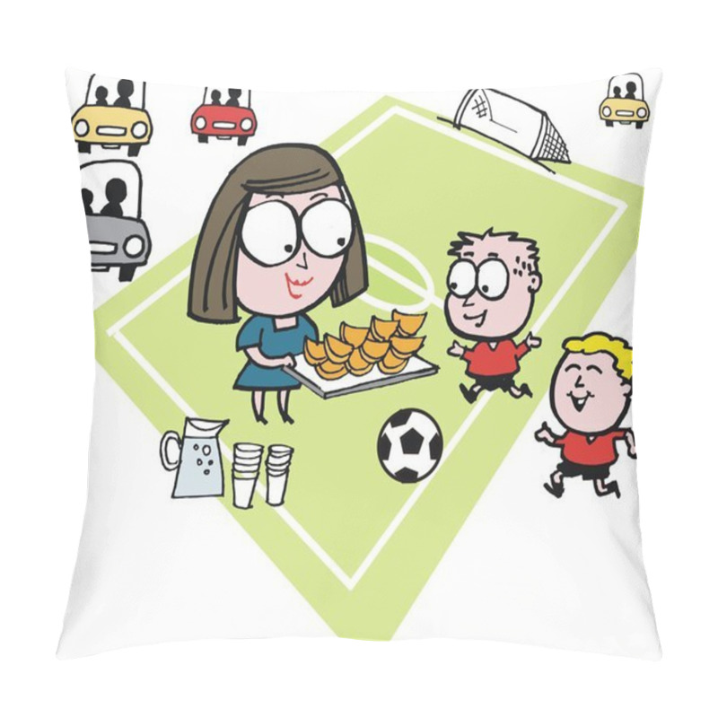 Personality  Mom And Children On Football Field Pillow Covers