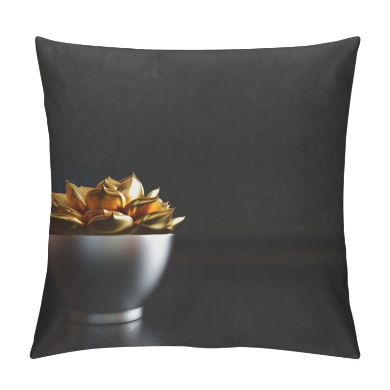 Personality  Black Decorative Pot With Gold Plant Inside On A Black Background Pillow Covers