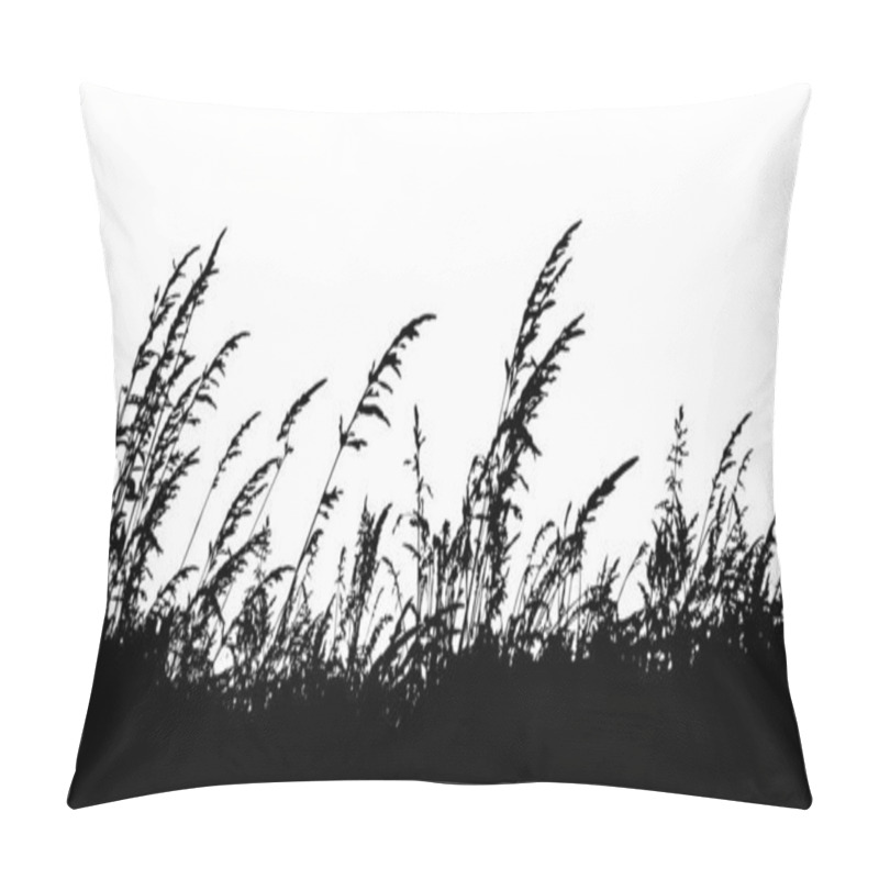 Personality  Monochrome Grass With Flowers. Grass Silhouette Border Silhouette Isolated On White Background.Vector Illustration Pillow Covers