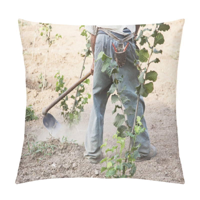 Personality  The Farmer Who Hoeing Hazelnuts In A Coultivate Field Pillow Covers