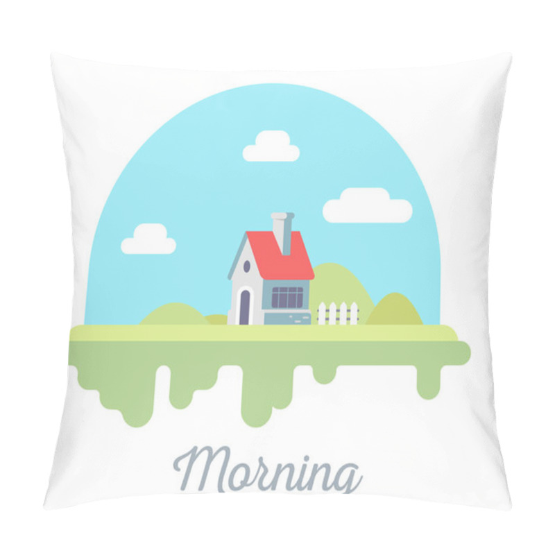 Personality  Vector Beautiful Illustration Of  House With Chimney And Fence O Pillow Covers