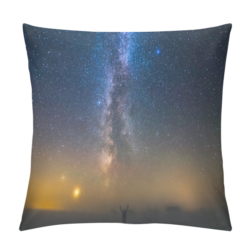 Personality  Landscape With Milky Way Galaxy And Man Standing Against The Stars, Freedom Concept Pillow Covers