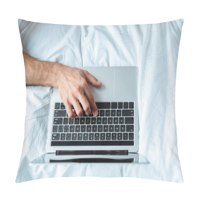 Personality  Top View Of Man Typing On Laptop Keyboard, Illustrative Editorial Pillow Covers