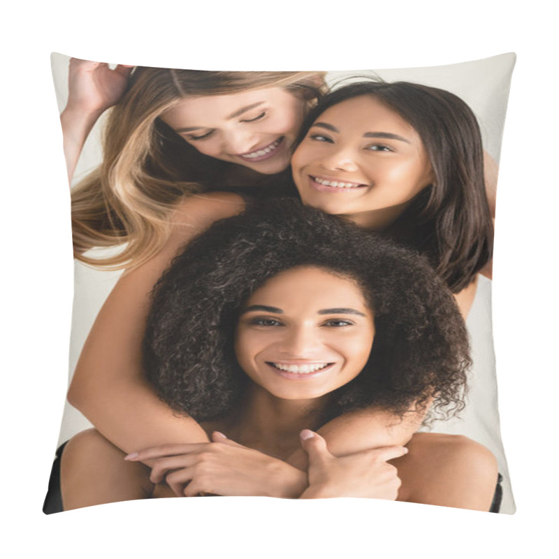 Personality  Young Multicultural Models Smiling Isolated On White  Pillow Covers