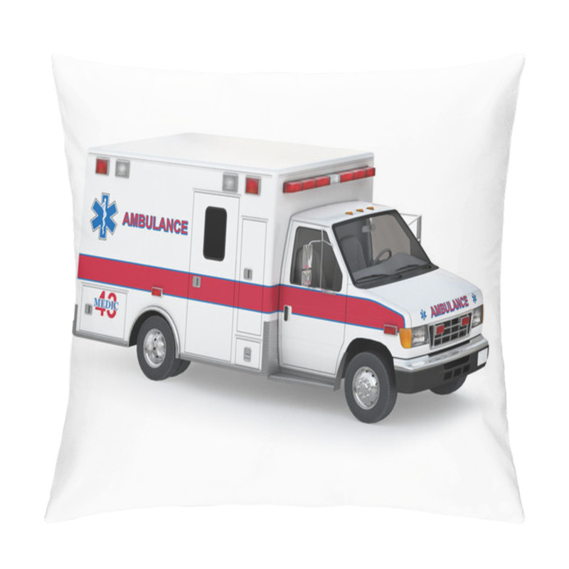 Personality  Ambulance Car Isolated On White Background. Perspective Top View Pillow Covers