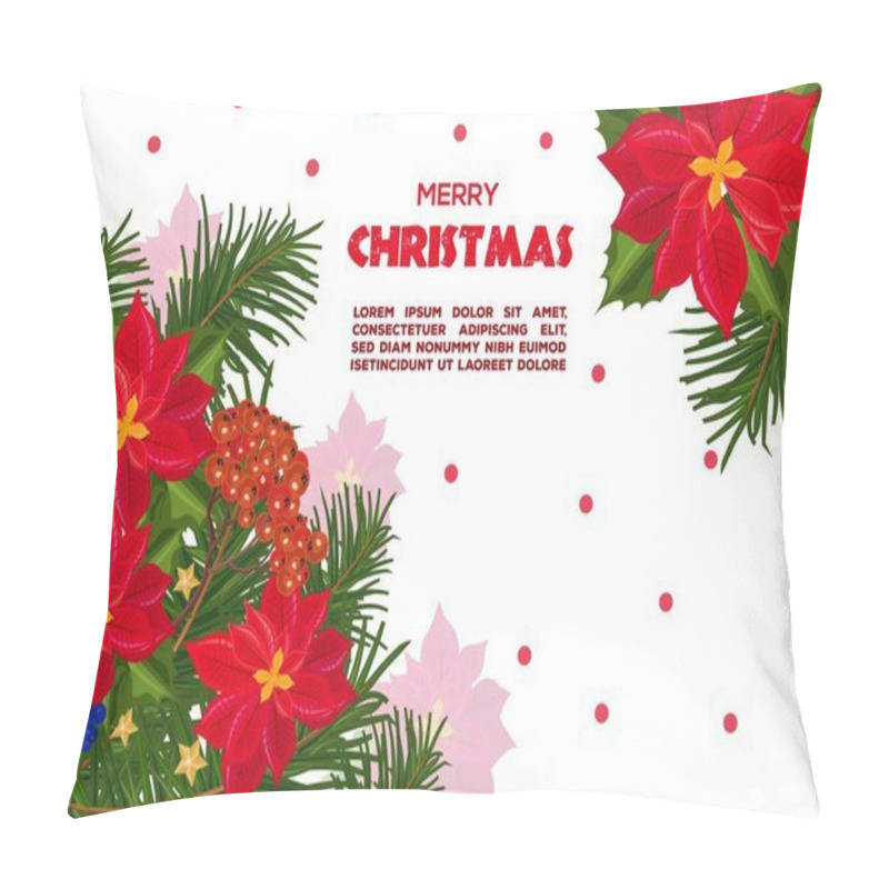 Personality  Red Poinsettia Flowers Christmas Card Vector. Retro Festive Backgrounds Pillow Covers