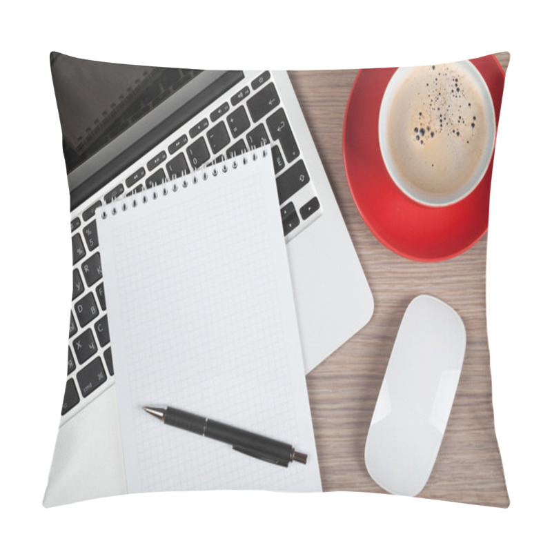 Personality  Blank Notepad Over Laptop And Coffee Cup Pillow Covers