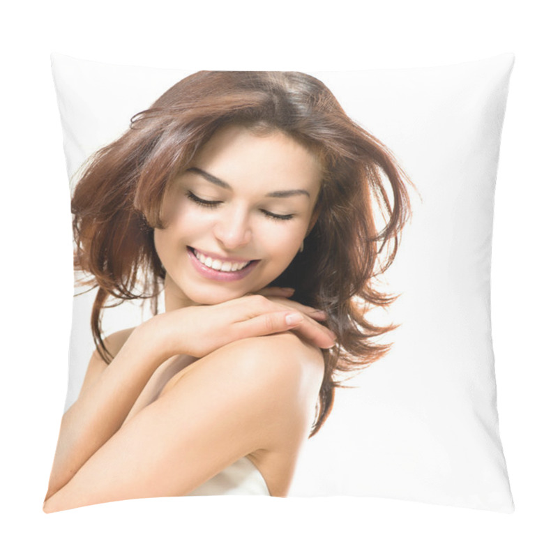 Personality  Beauty Woman. Beautiful Young Female Touching Her Skin Pillow Covers