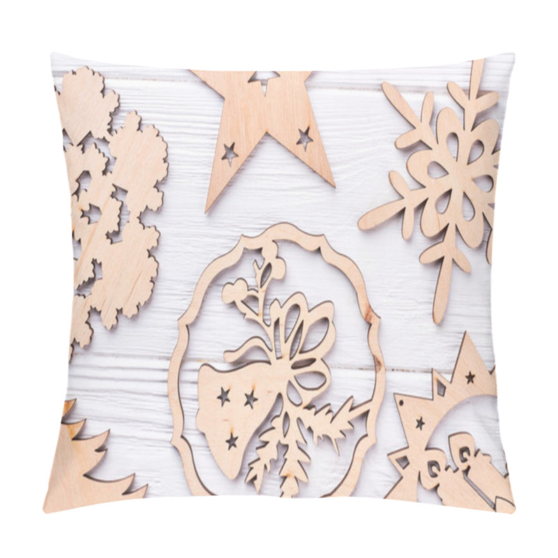 Personality  Close up carved wooden Christmas decorations. pillow covers