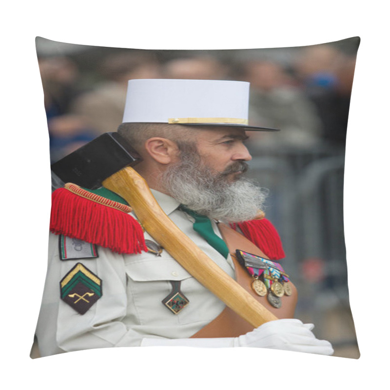 Personality  Paris. France. July 14, 2012. Pioneers Of The French Foreign Legion During The Parade On The Champs Elysees. Pillow Covers