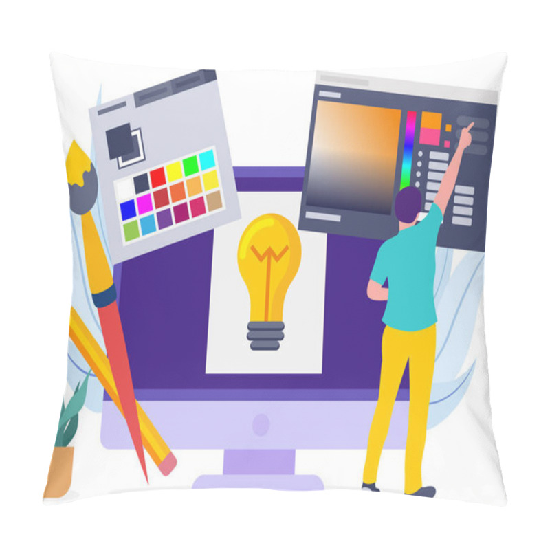 Personality  Graphic Designer Working On Web Layout Pillow Covers