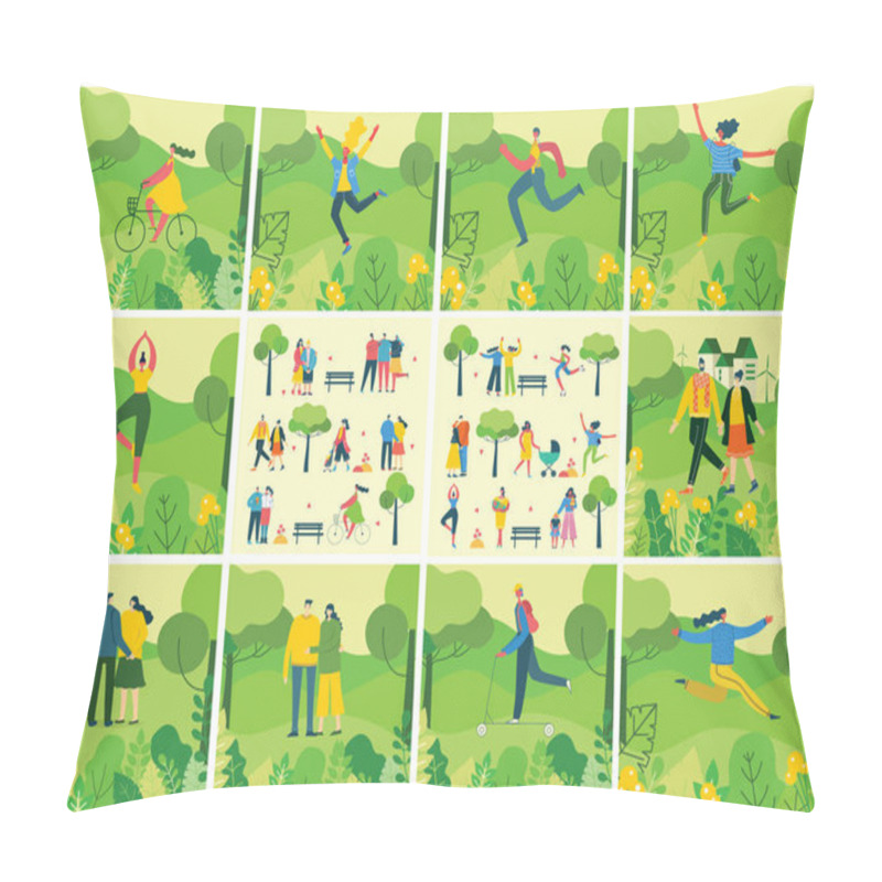 Personality  Vector Illustration Of People In Nature Posters Set Pillow Covers