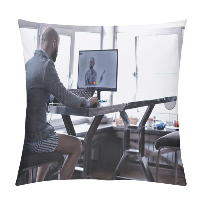 Personality  Male Remote Work Video Conference From Home In Shorts And A Jacket Humor Pillow Covers