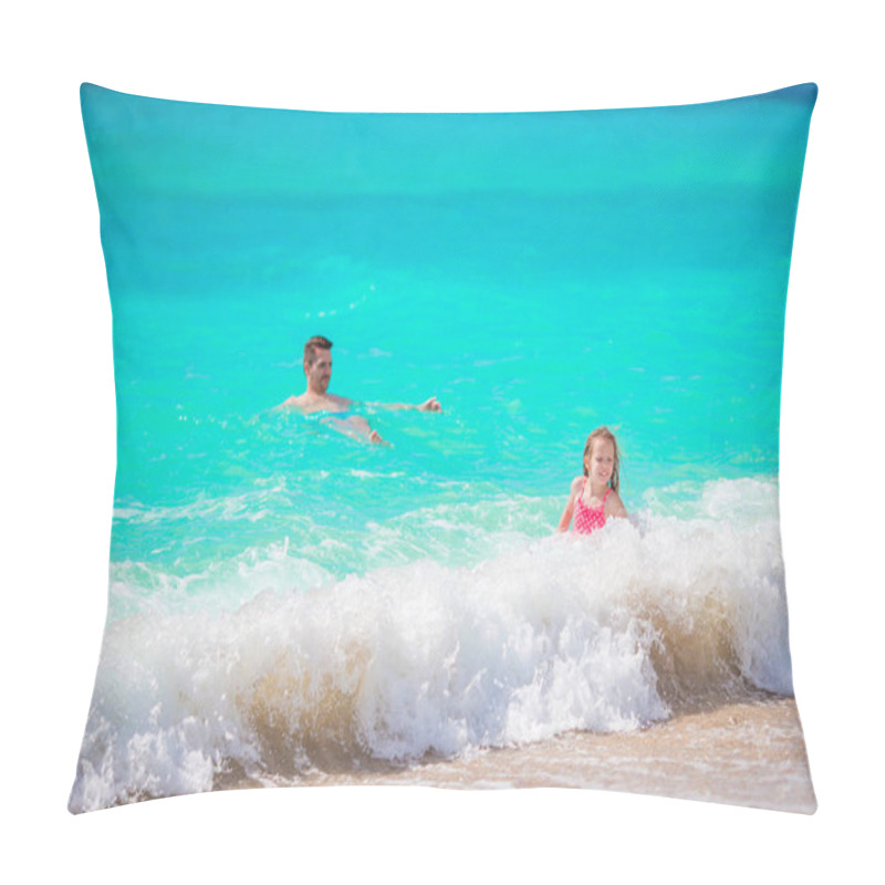 Personality  Happy Little Girls Swimming In The Sea During Summer Vacation Pillow Covers