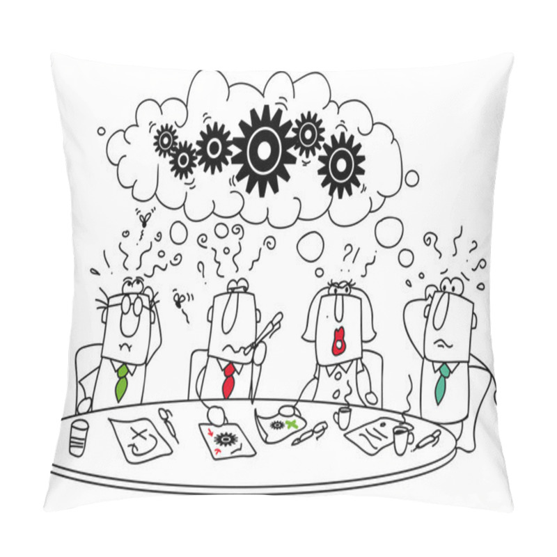 Personality  Group Of Managers Around The Table Tries To Find A Solution. Pillow Covers