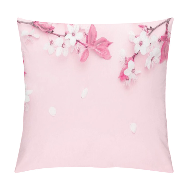 Personality  April Floral Nature. Spring Blossom And May Flowers On Pink. For Banner, Branches Of Blossoming Cherry Against Background. Dreamy Romantic Image, Landscape Panorama, Copy Space. Pillow Covers