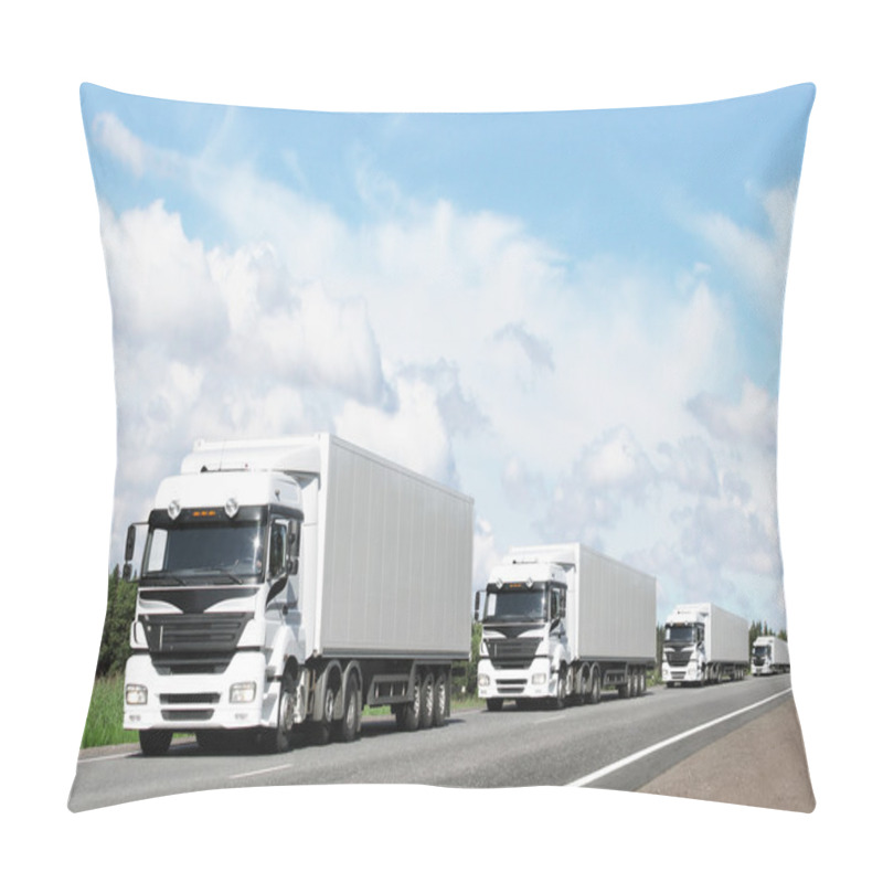 Personality  Caravan Of White Trucks On Highway Pillow Covers