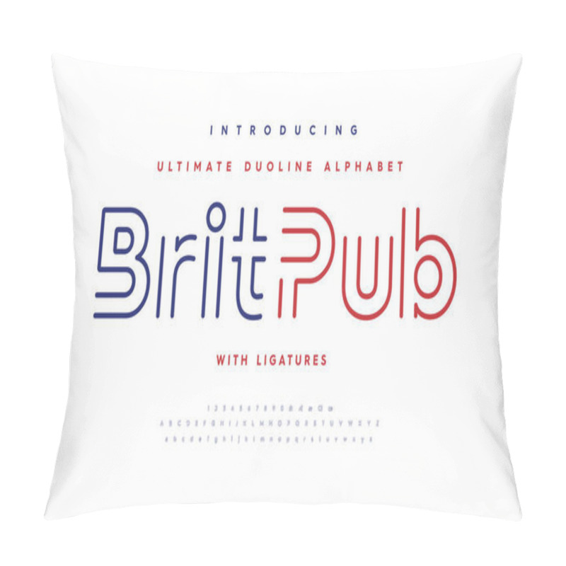 Personality  Neon Signage Elegance: British-inspired Outline Font. Perfect For Vibrant Pubs And Cafes. Classic Red With Blue On A White Backdrop. Vector Illustration. Pillow Covers