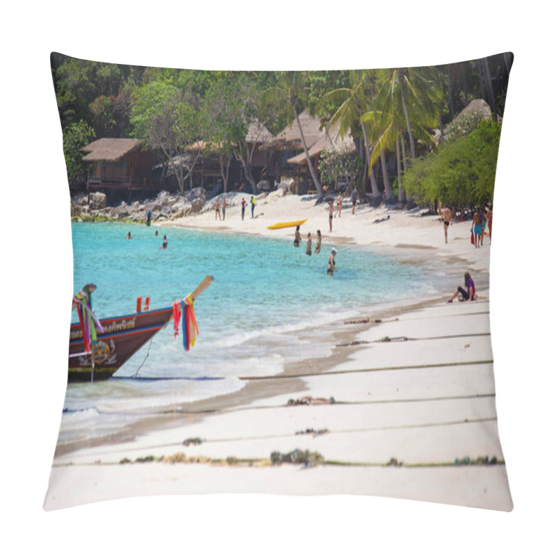 Personality  Tropical Paradise Sandy Beach At Koh Tao Island, Koh Samui, Thailand. Beach Holiday In Thailand. Tropical Thai Beach On Sunny Day. Sairee Beach At Koh Tao Pillow Covers