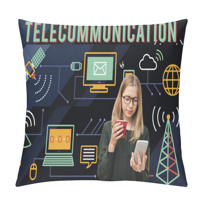 Personality  Woman Working With Mobile Phone Pillow Covers