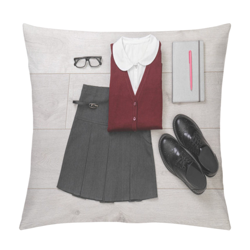 Personality  School Uniform For Girl On Laminate, Top View Pillow Covers