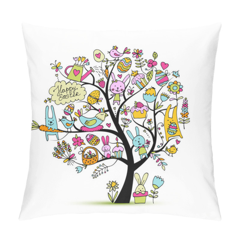 Personality  Easter Holiday Tree, Sketch For Your Design Pillow Covers