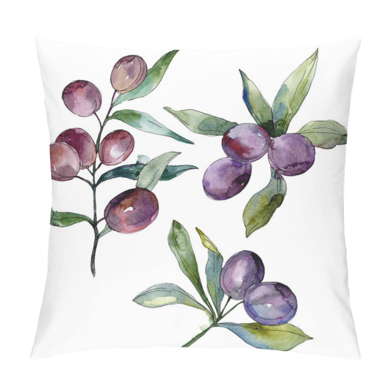 Personality  Olives On Branches With Green Leaves. Botanical Garden Floral Foliage. Isolated Olives Illustration Element. Watercolor Background Illustration. Pillow Covers