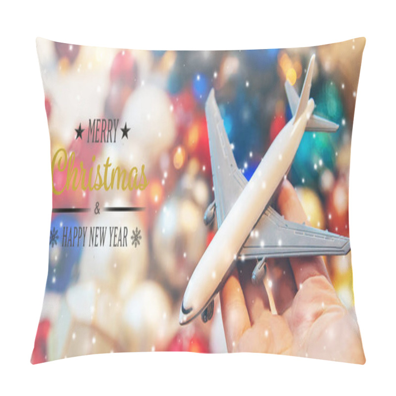 Personality  Beautiful Christmas Background With Airplane. Travel Concept For Christmas And New Year. Selective Focus. Pillow Covers