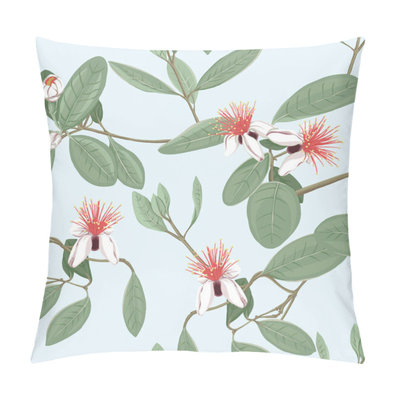 Personality  Seamless Pattern, Background With Floral Pattern With Feijoa Blooming Flowers. Pillow Covers