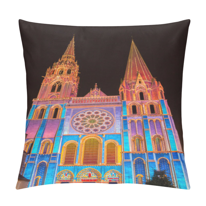 Personality  The Our Lady Of Chartres Cathedra At Night L, France. Pillow Covers