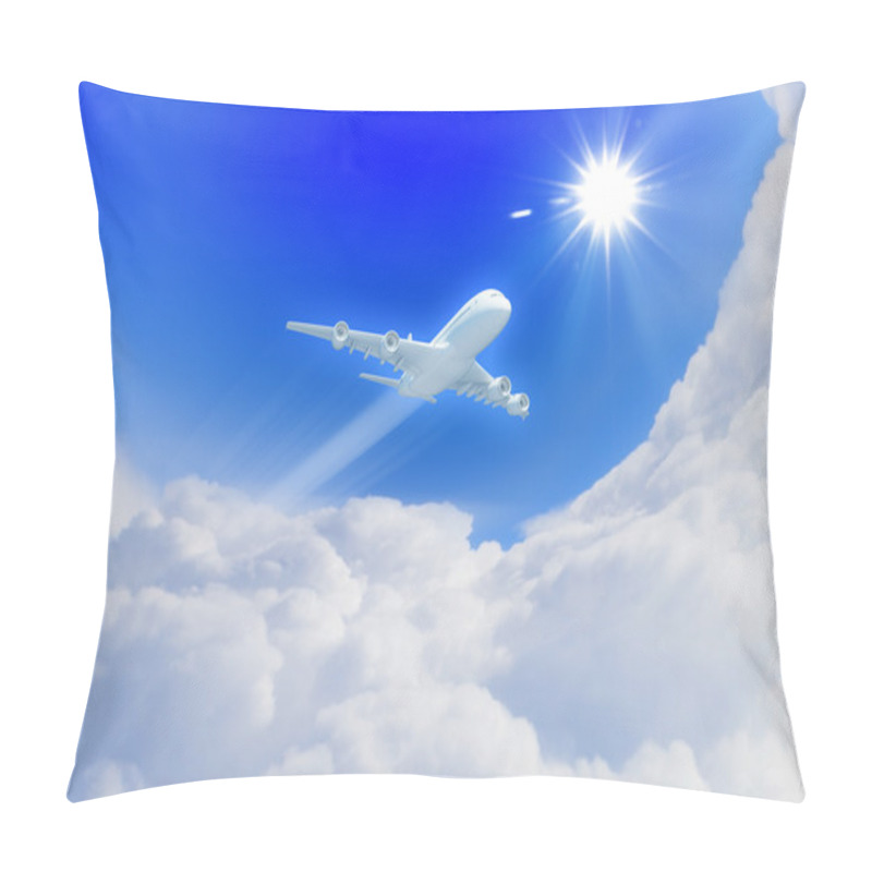 Personality  White Passenger Plane In The Blue Sky Pillow Covers