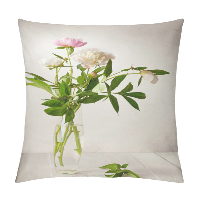 Personality  Bouquet Of  Pale Peonies In  Vase Pillow Covers