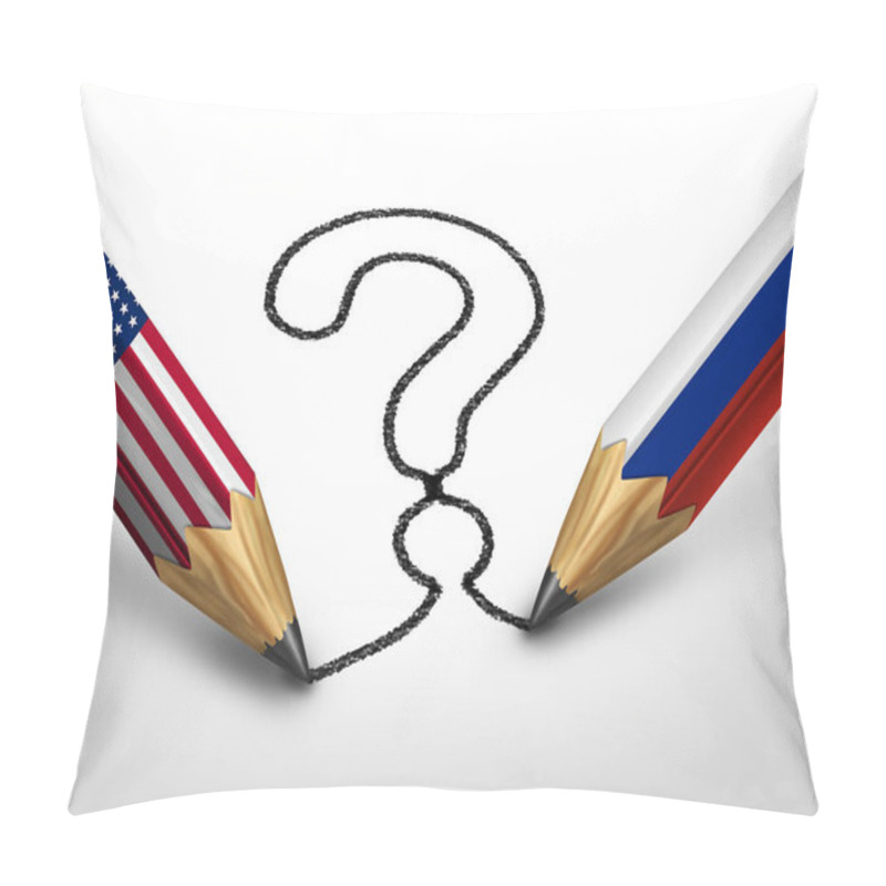 Personality  Russia American Question And Russian United States Questions As A Current Political Crisis Of Uncertainty As Two National Flags With Moscow And Washington With 3D Illustration Elements. Pillow Covers