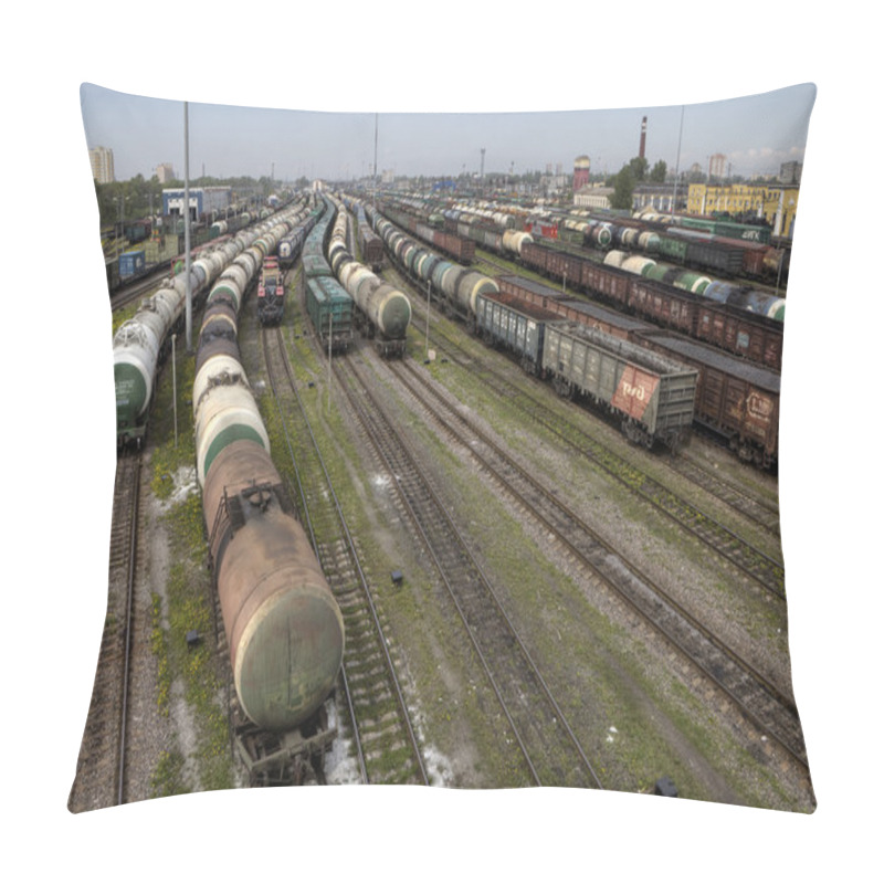 Personality  Oil Tank And Trains On Railroad Tracks, Classification Yard, Rusia. Pillow Covers